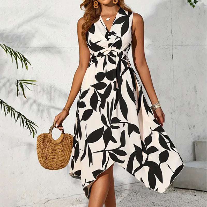 Damen knielanges Kleid mit Blumenmuster und Wickeldetail, Größe S