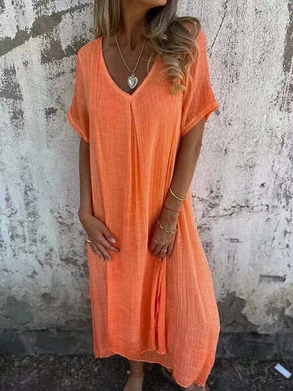 Valenzora | Cotton Linen V-Neck Dress