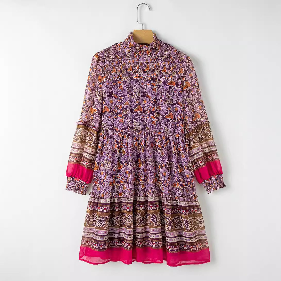 Damen-Midikleid im Boho-Stil mit elastischem Bund und voluminösen Ärmeln, Größe [Größe fehlt]