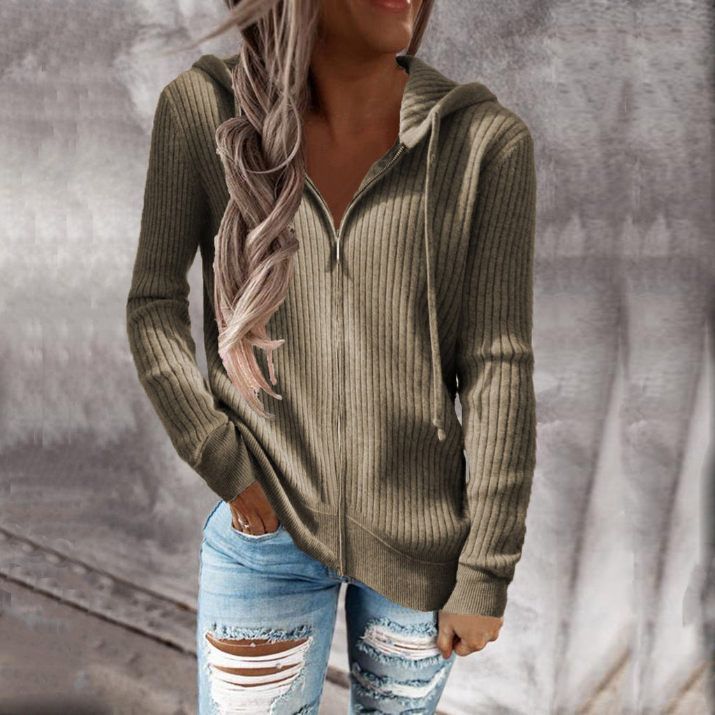 Damen-Kapuzenjacke mit Rippenstruktur und praktischen Taschen, Größe