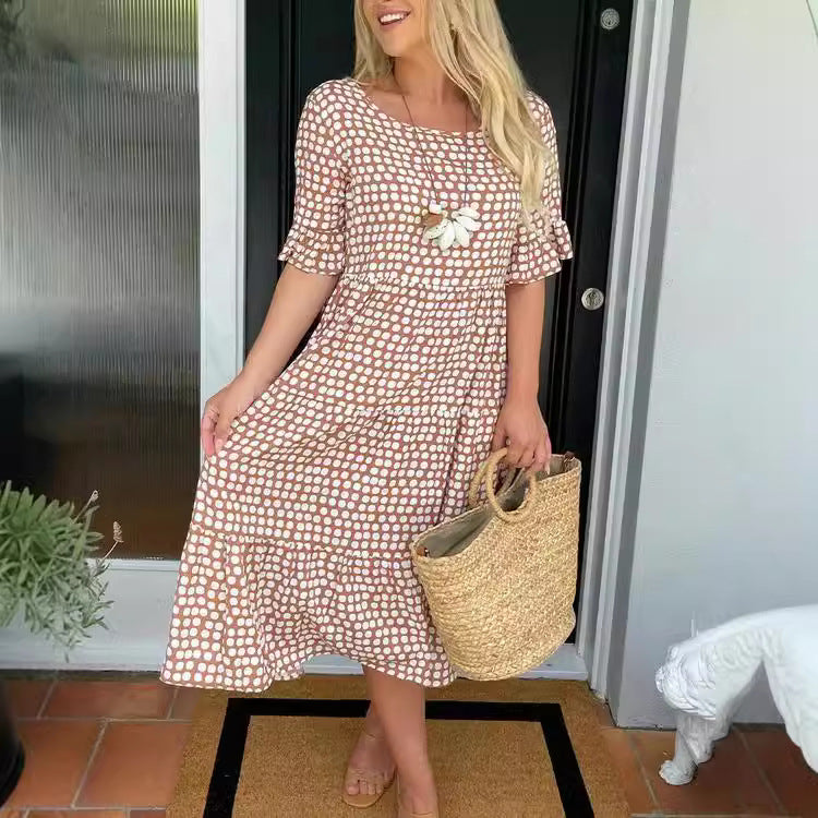 Valenzora | Sommerliches Rundhals-Kurzarmkleid mit Druck