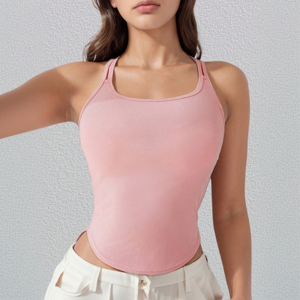 Women's sporty crop top with narrow spaghetti straps, size