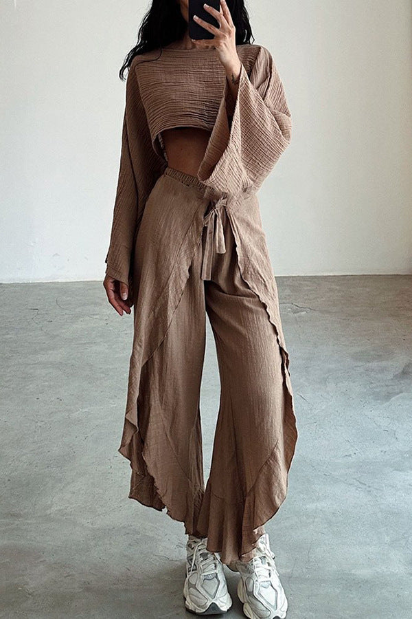 Damen-Freizeit-Zweiteiler mit Oversize-Oberteil und weiter Hose, Größe