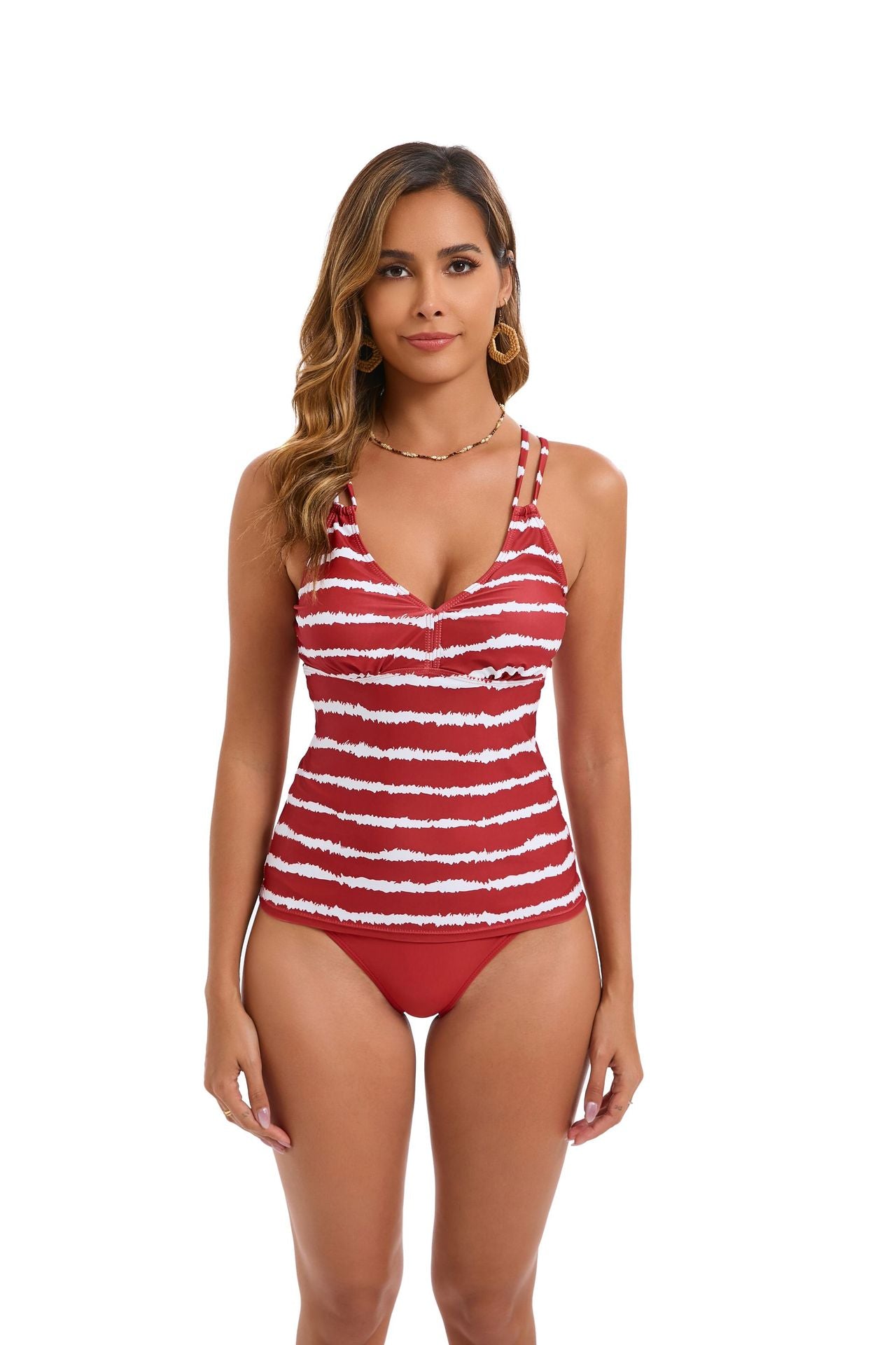 Damen-Tankini mit verstellbaren Trägern und elegantem Streifenmuster, Größe