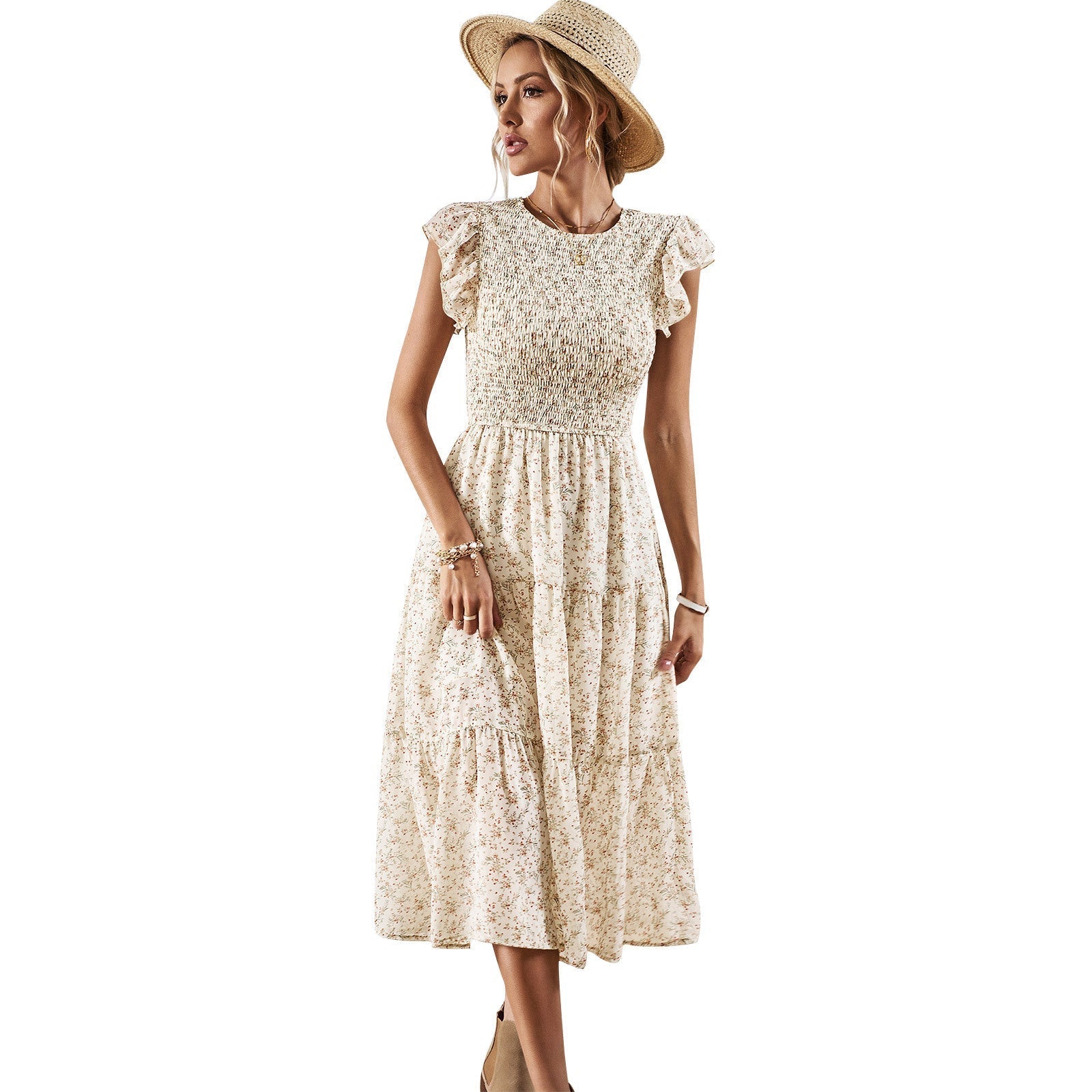 Damen Midikleid mit Blumenmuster und schmeichelhaftem Rüschensaum, Größe [Größe fehlt]