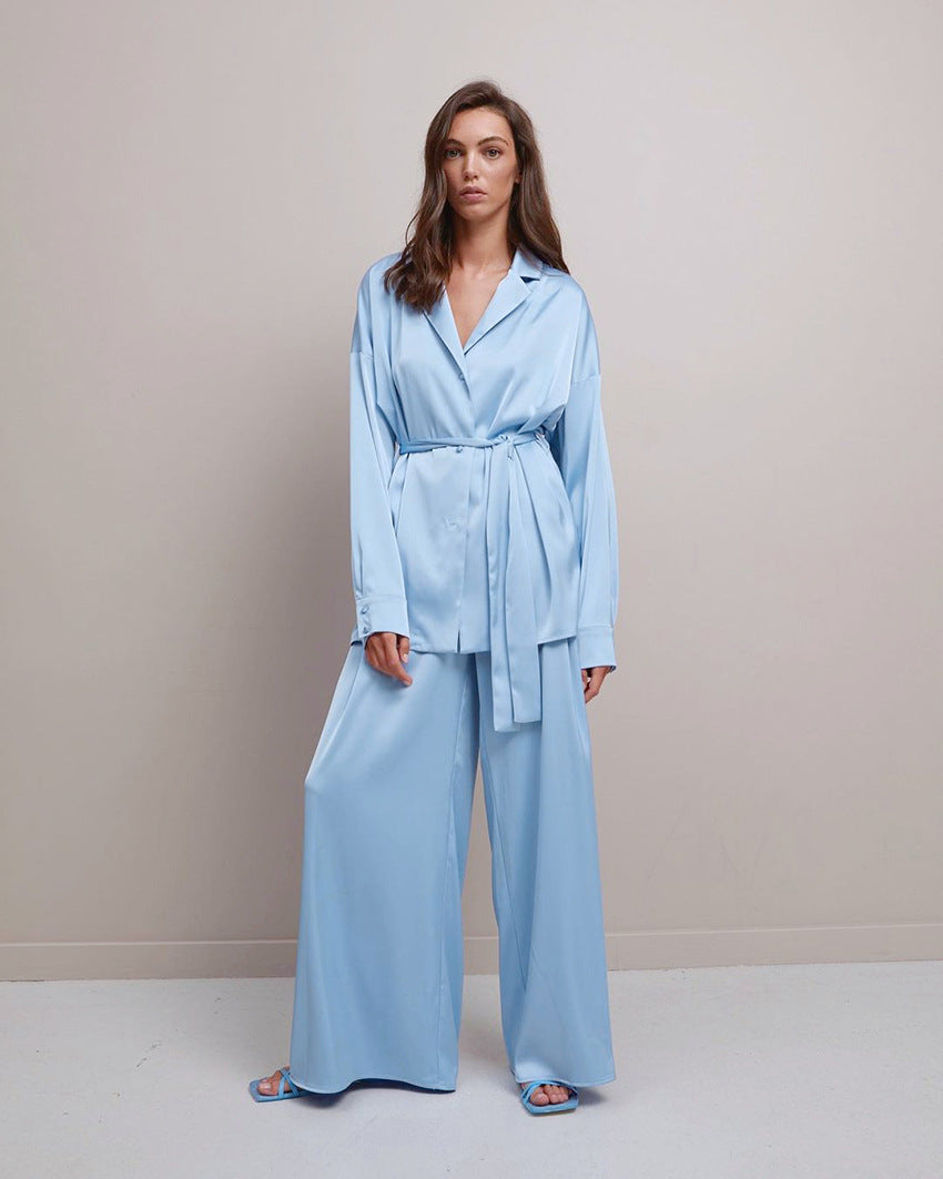 Valenzora | Two-piece French V-neck nightwear Wide-leg trousers