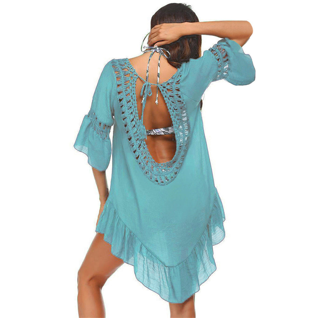 Women's casual beach throw with aesthetic openwork pattern and open back, size Valenzora