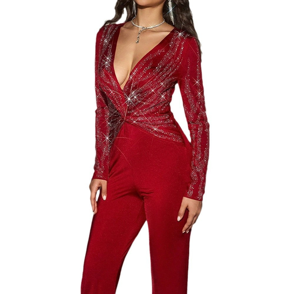 Women's glamorous jumpsuit with sparkling accents, size S