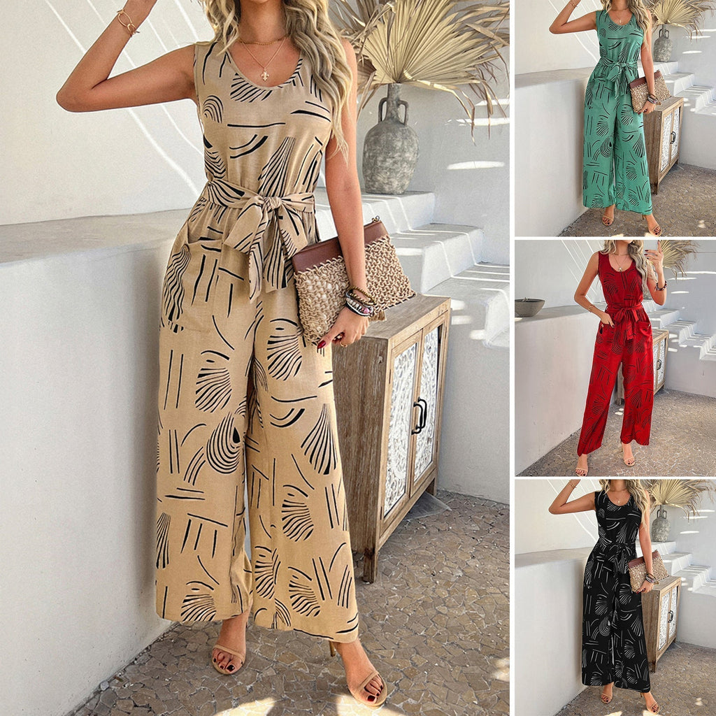 Eleganter Damen-Overall mit weitem Bein und verstellbarem Gürtel, Größe