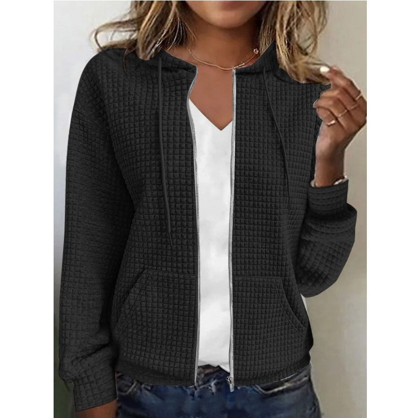 Women's casual and structured hooded jacket with zipper, size