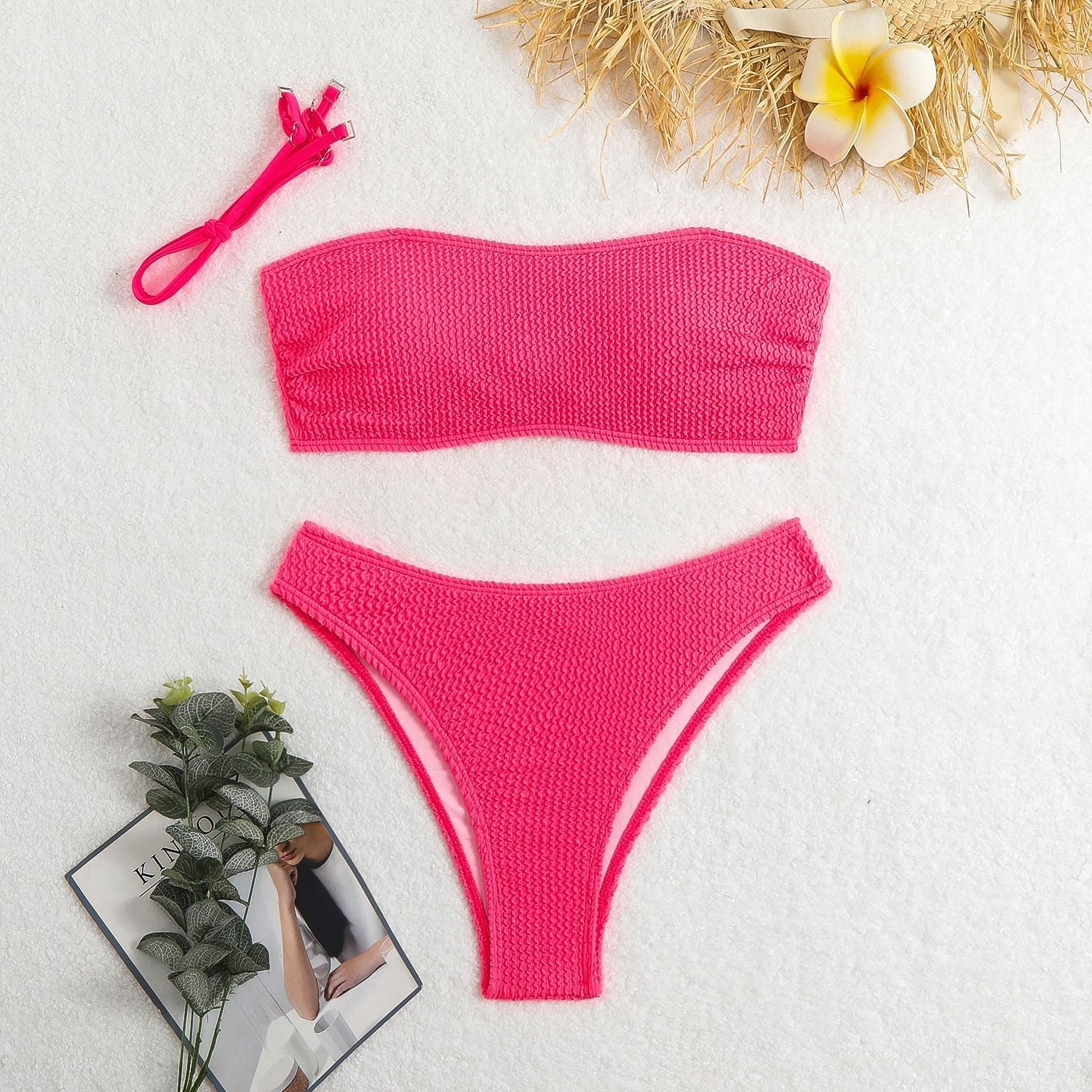 Damen Bandeau Bikini-Set mit Strukturmaterial und verstellbaren Trägern, Größe