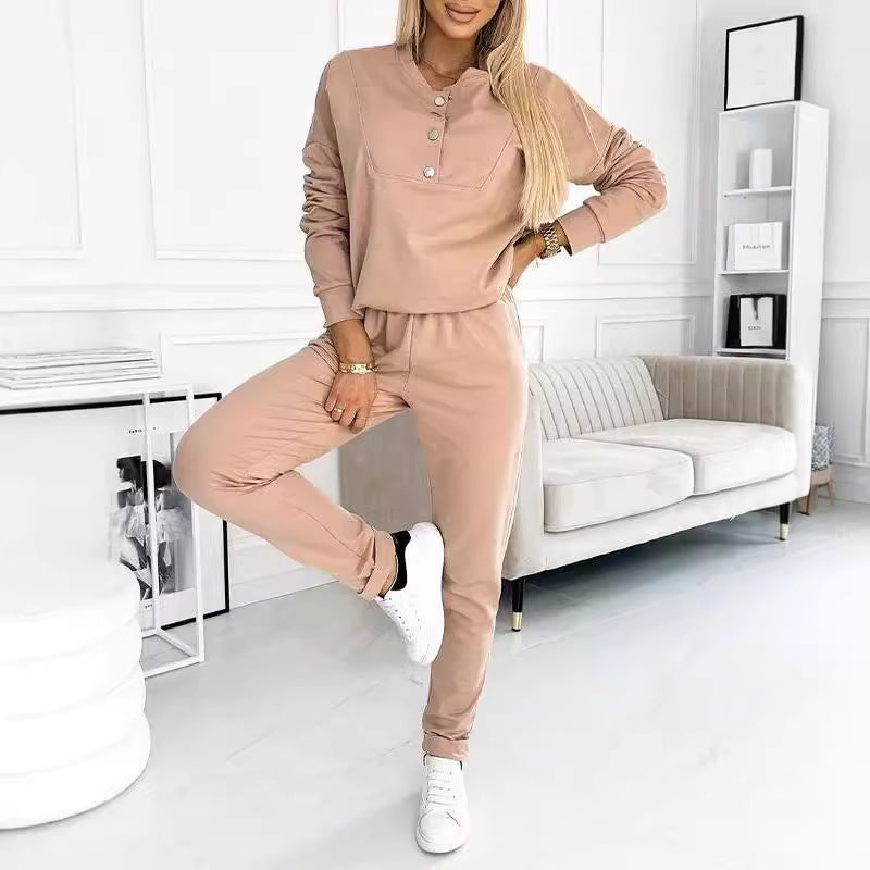 Women's casual jumpsuit with asymmetrical neckline and button details