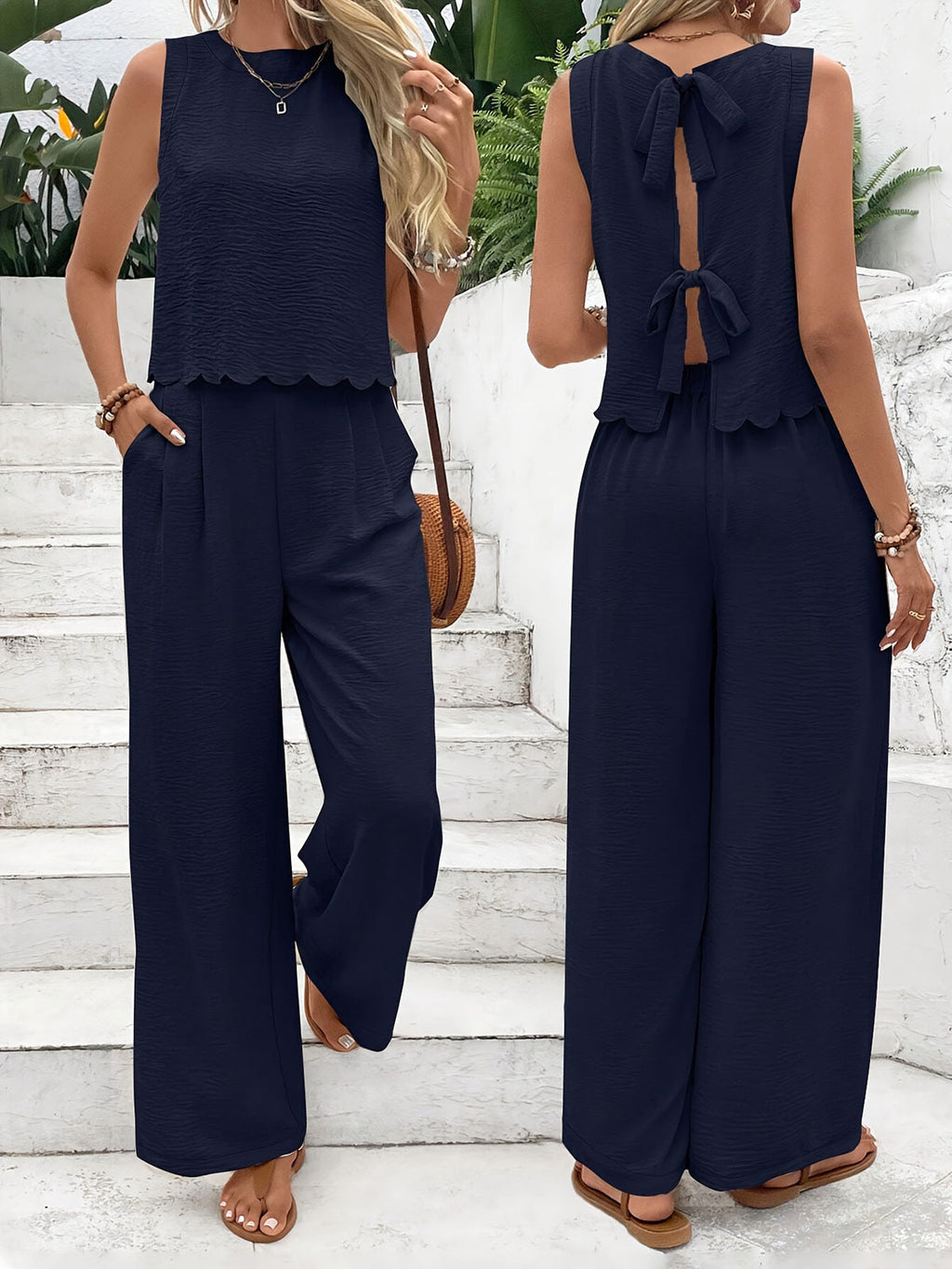 Women's casual jumpsuit with chic back cutout and wide leg, size [size]