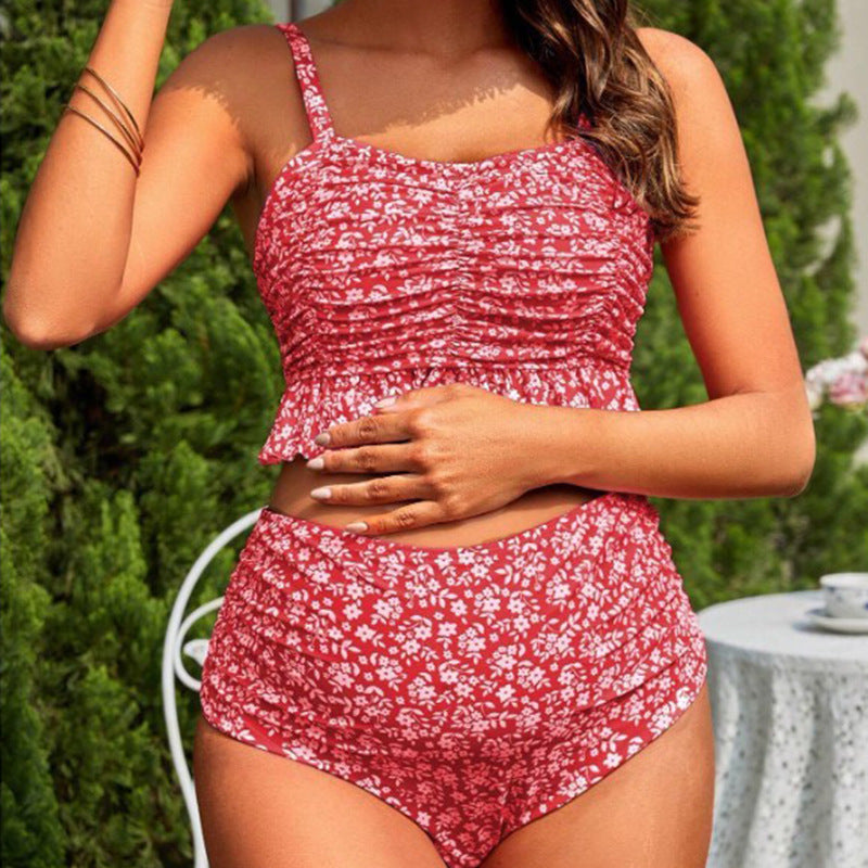 Valenzora | Damen-Tankini-Set mit verspielter Raffung und hohem Beinausschnitt