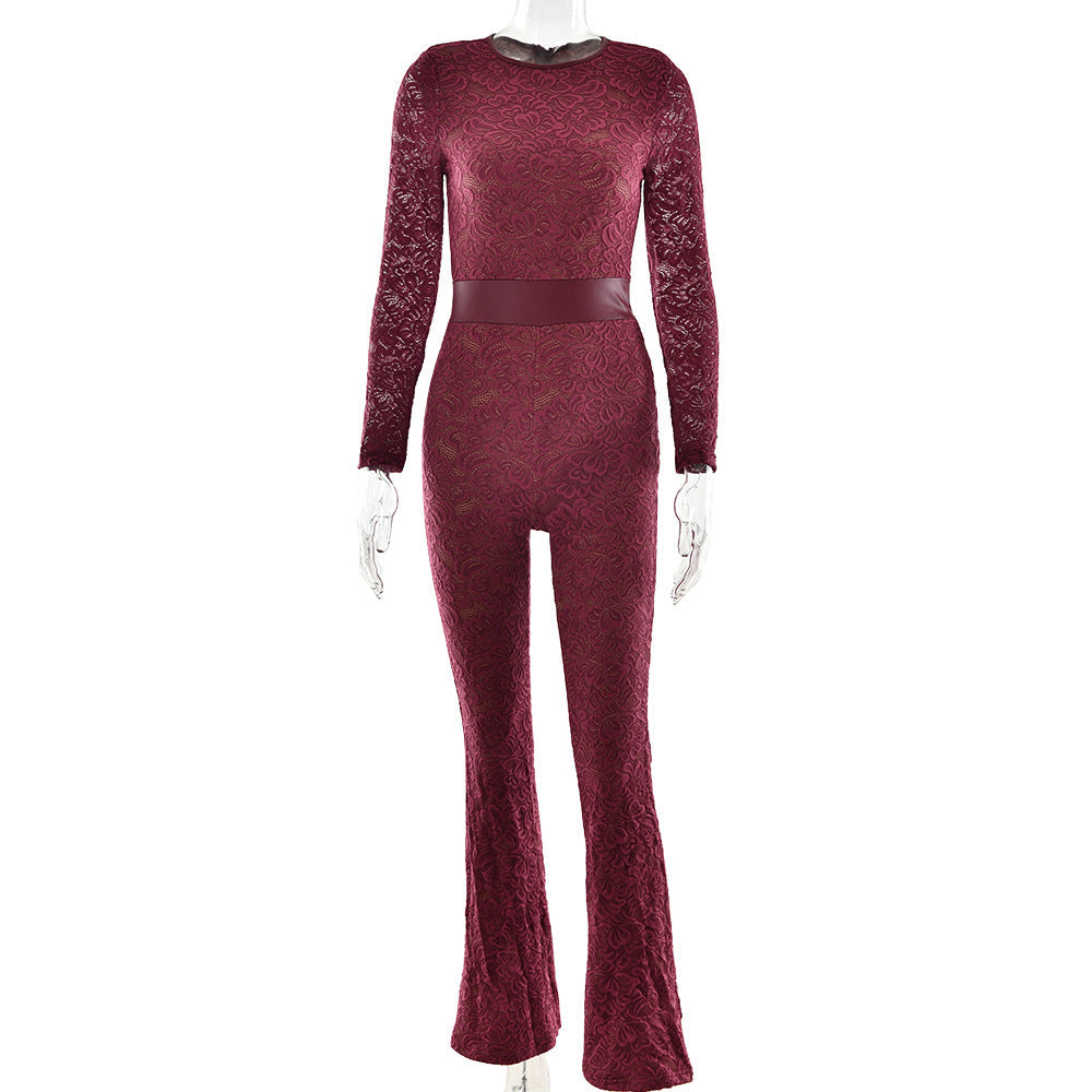 Damen Eleganter Spitzen-Overall mit Blumenmuster Größe