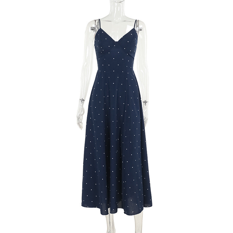 Women's midi dress with delicate spaghetti straps and polka dot design, size Valenzora