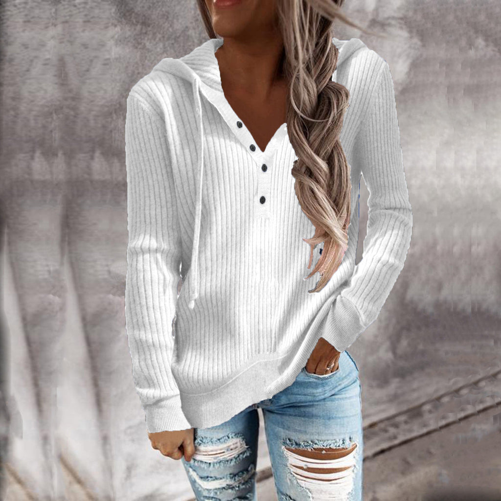 Kapuzenpullover für Damen mit Strukturrippenmuster und praktischen Knopfdetails, Größe S