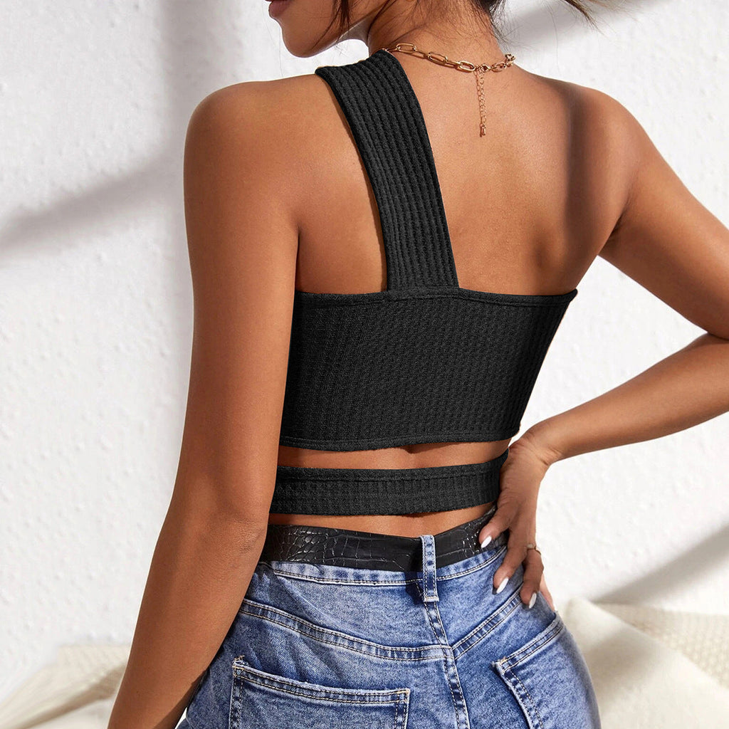 Damen-Asymmetrisches Crop-Top mit innovativem Cut-Out, Größe