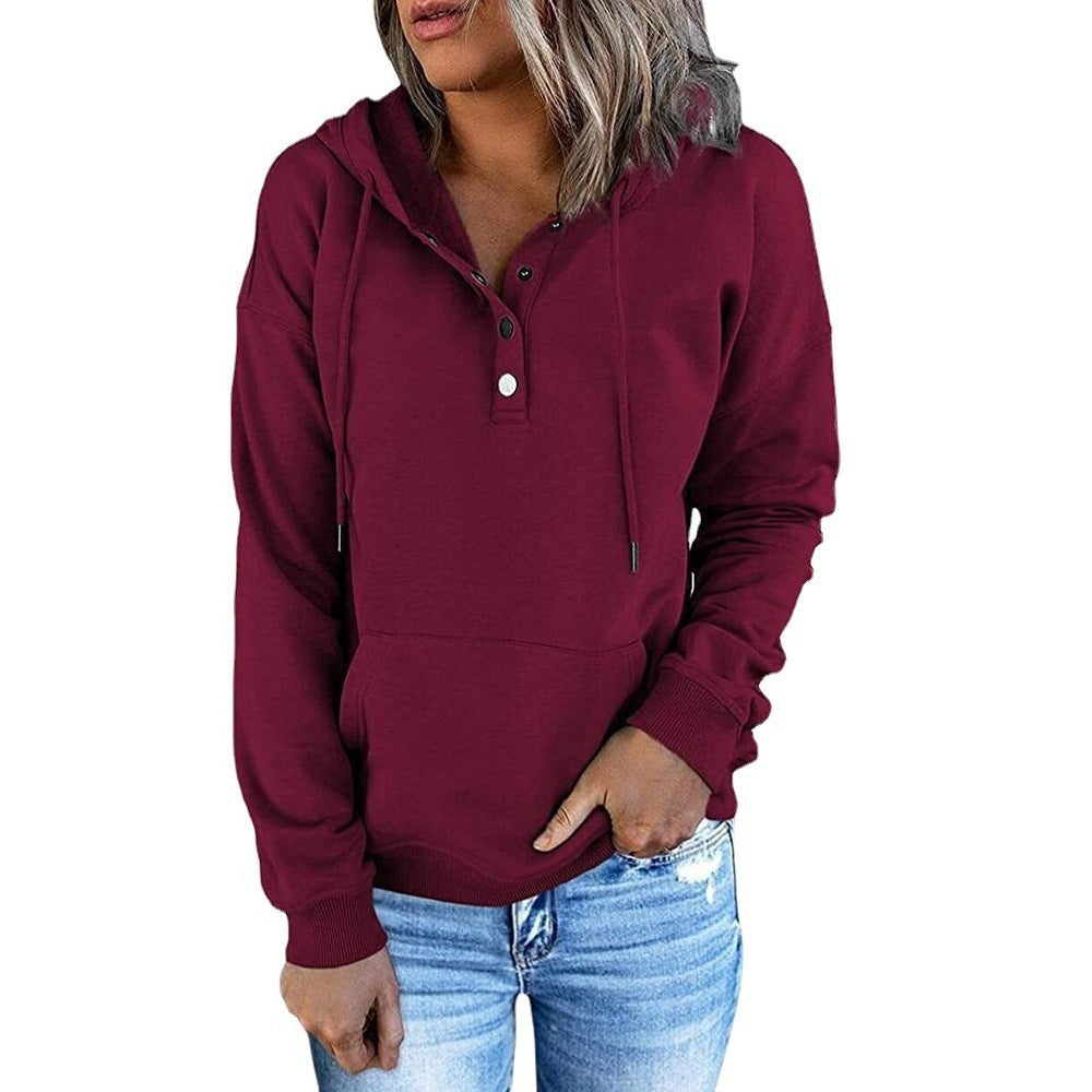 Damen-Kapuzenpullover mit Knopfleiste und lässiger Passform, Größe