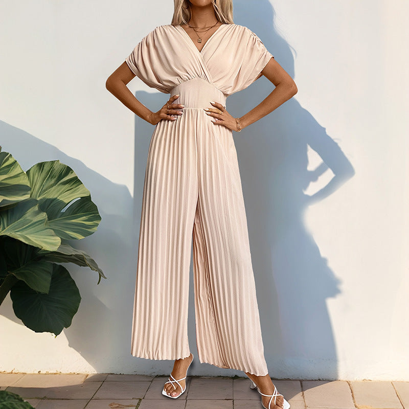 Eleganter Damen-Jumpsuit mit tiefem V-Ausschnitt und voluminösen Ärmeln, Größe [Größe fehlt]