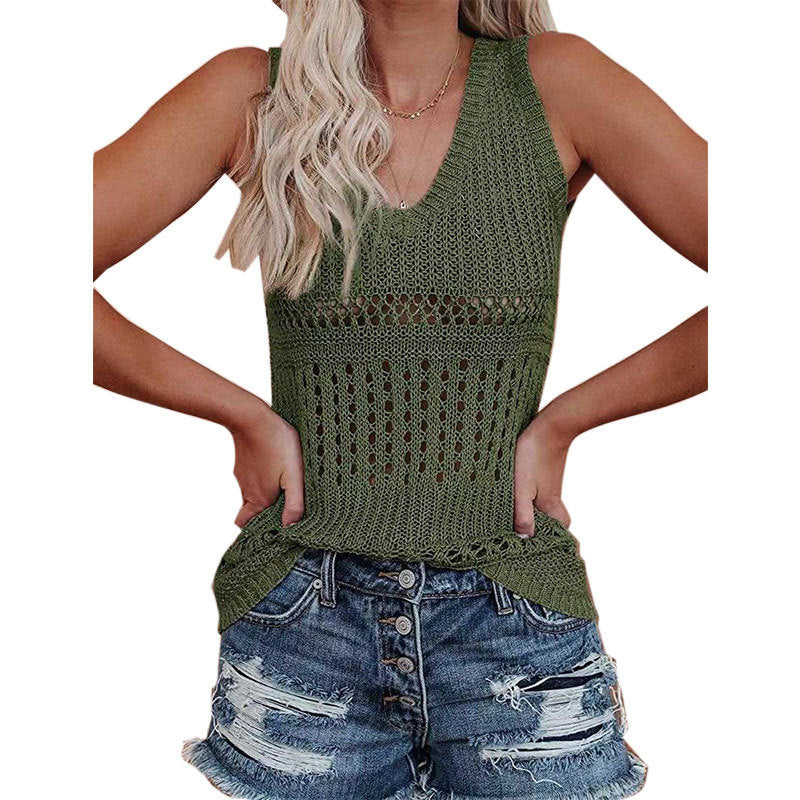 Luftig gestricktes Damen-Top mit V-Ausschnitt und zarten Lochmustern, Größe