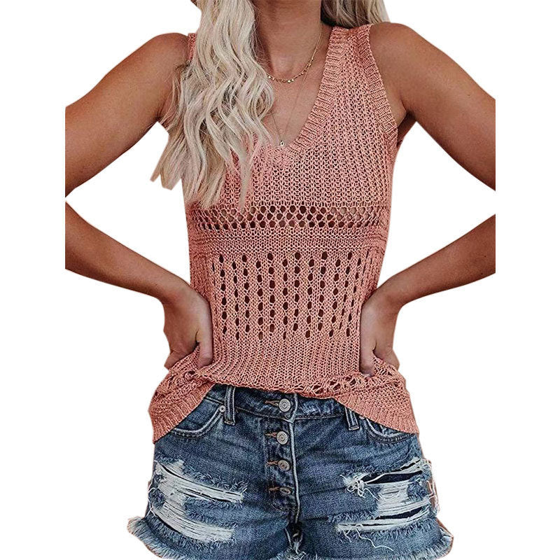 Luftig gestricktes Damen-Top mit V-Ausschnitt und zarten Lochmustern, Größe