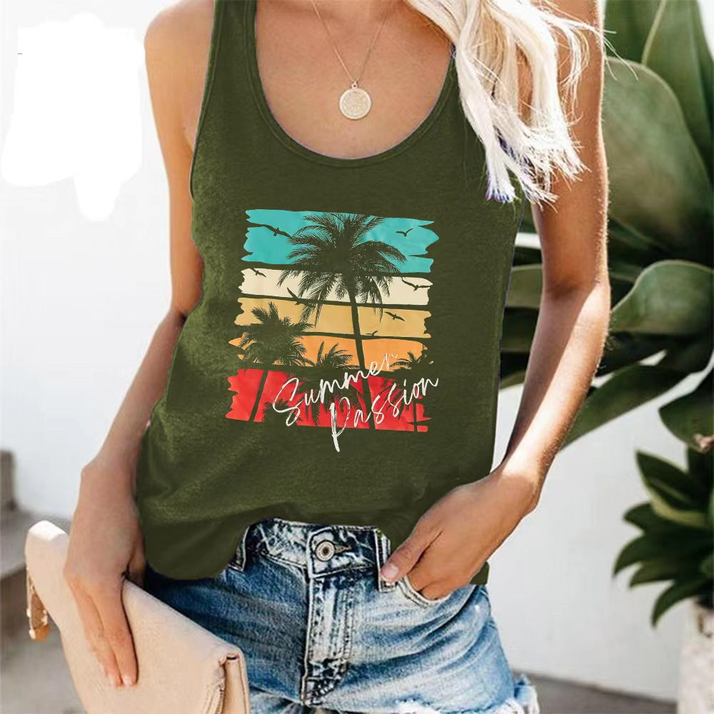 Women's sleeveless casual shirt with trendy graphic design, size