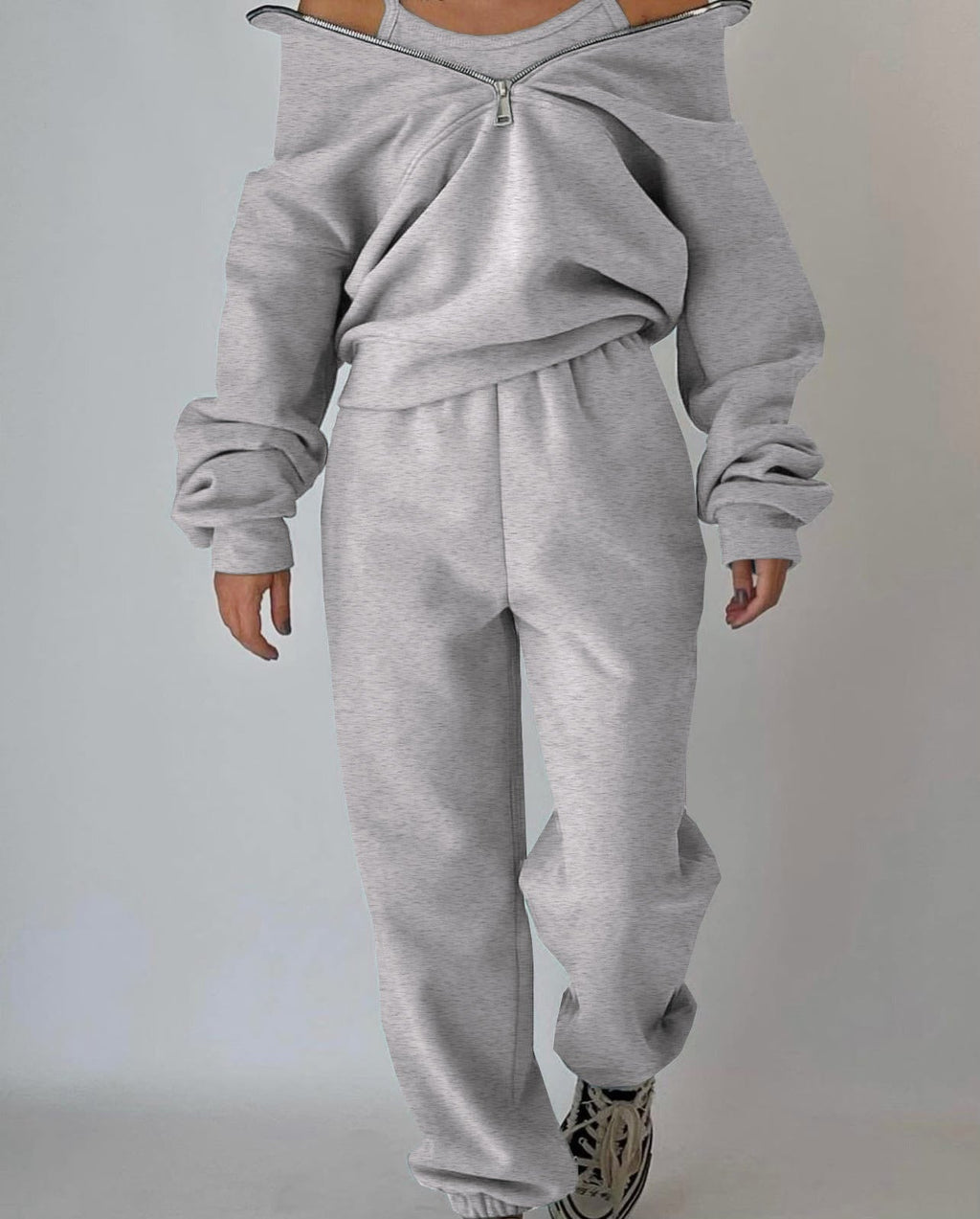Women's casual oversized hoodie and jogging pants set with practical zipper, size [size]