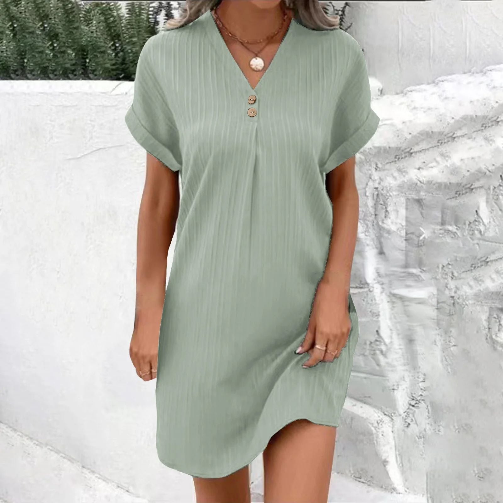 Damenkurzarmkleid mit Knopfleiste und feinem Längsstreifenmuster, Gr.