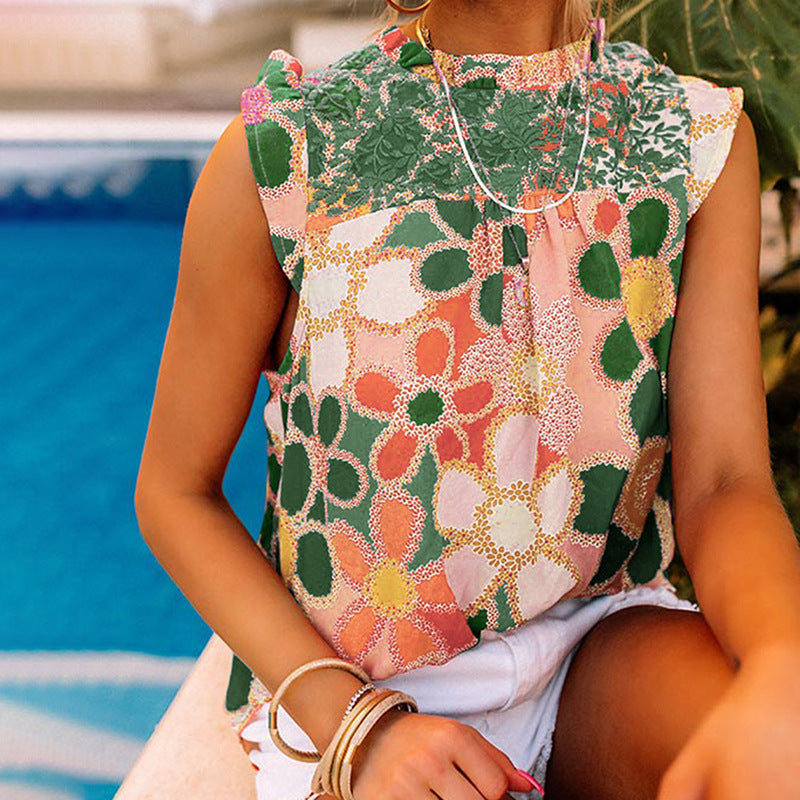 Luftige Damen-Bluse mit Blumenmuster und Rüschen, Grösse
