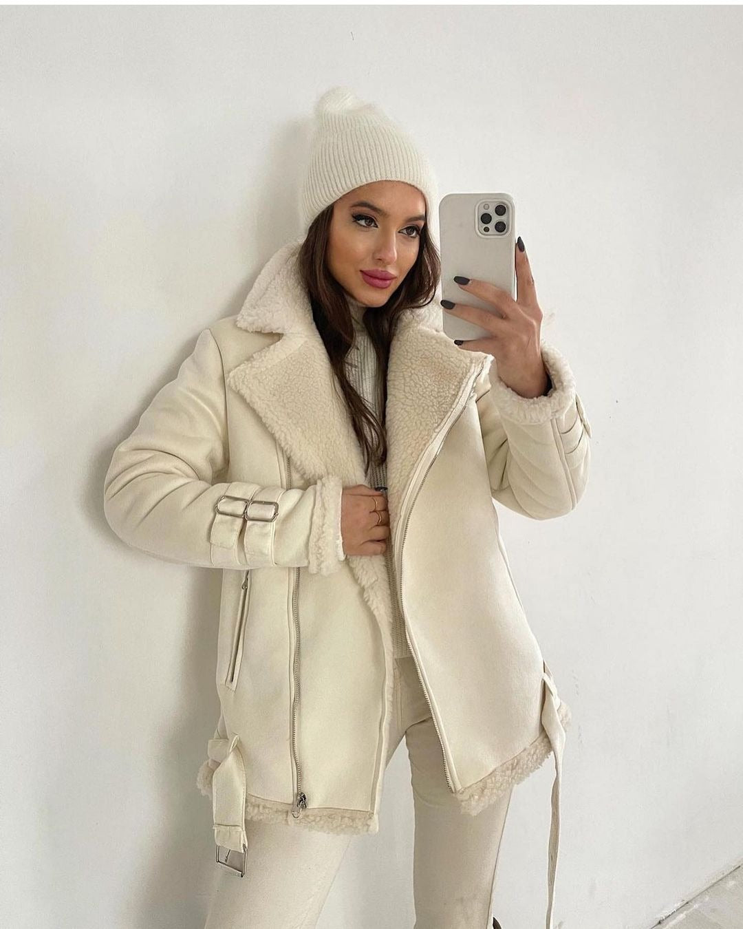 Damen-Lederjacke mit kuscheligem Futter, Größe