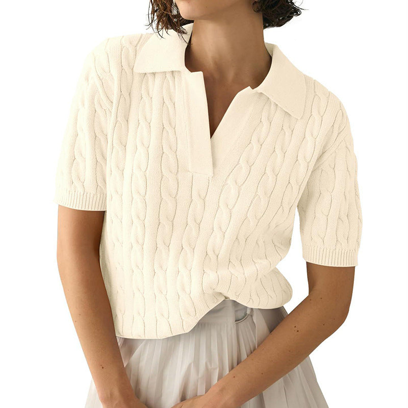 Valenzora | Polo collar twist knit sweater