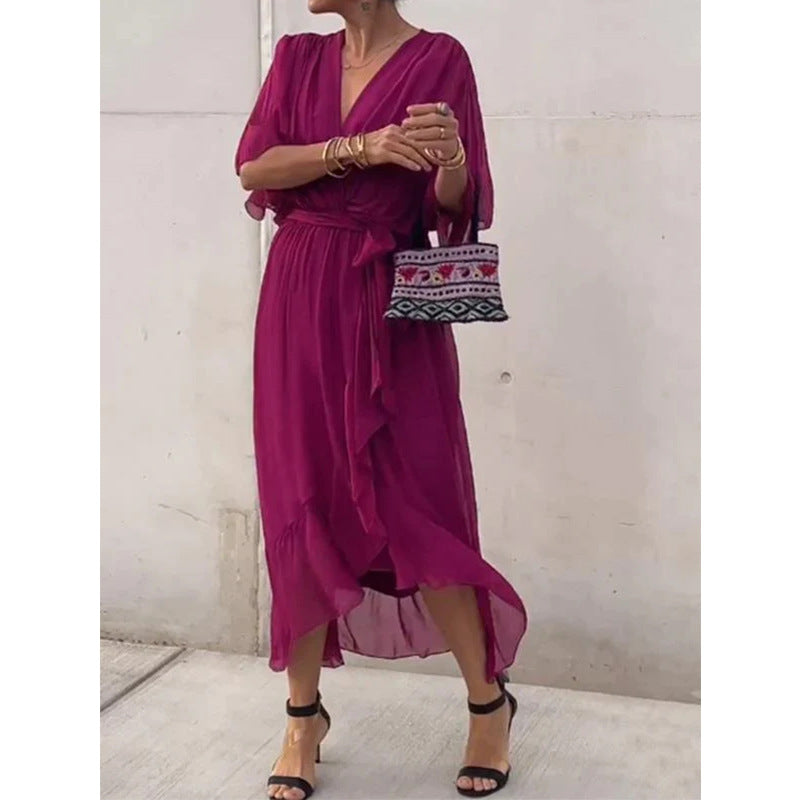 Valenzora | Lace-up Batwing Sleeve Irregular Dress