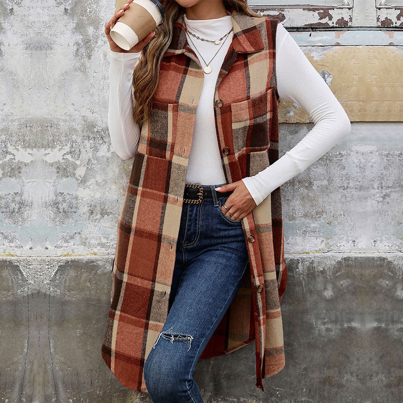 Women's longer plaid coat, size