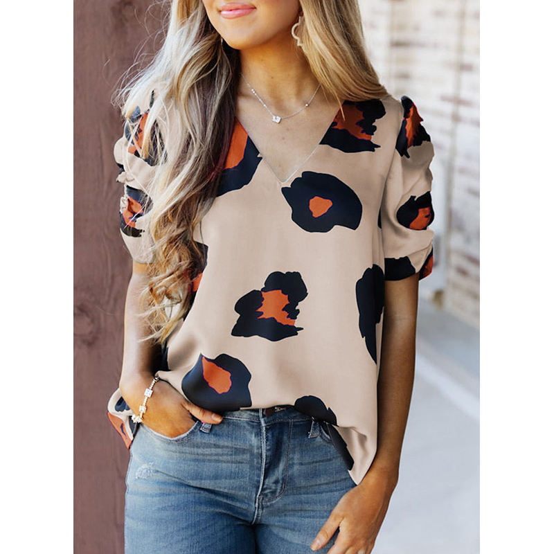 Women's blouse with fashionable floral print and elegant puff sleeves, size [size missing]