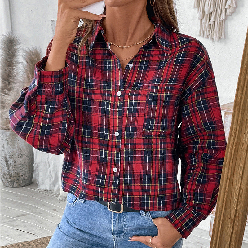 Damen Overshirt mit Karomuster und weiten Ärmeln, Größe