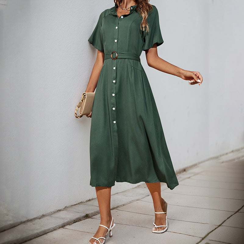 Damen-Midikleid mit eleganten Knopfdetails und schmalem Taillengürtel, Größe