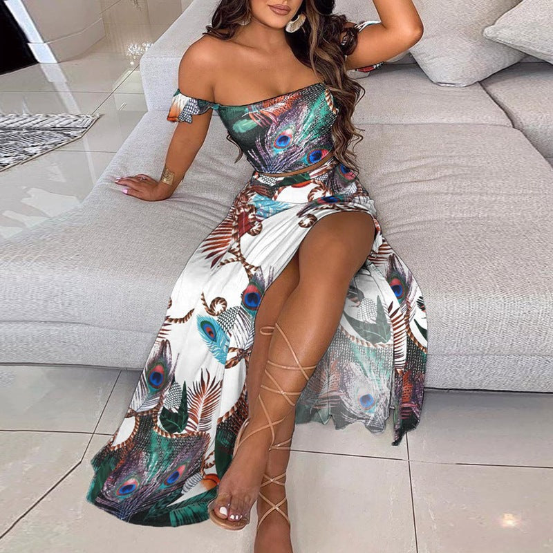 Valenzora | Seductive Off-Shoulder One-Shoulder Split Skirt Set