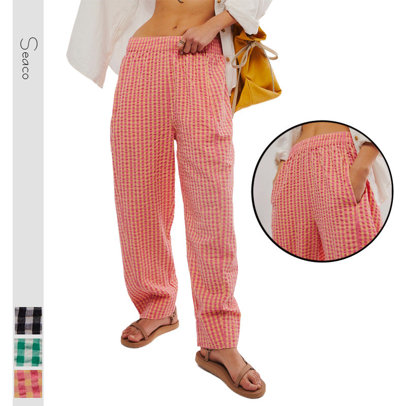 Valenzora | Checkered cotton woven casual college-style bubble pants