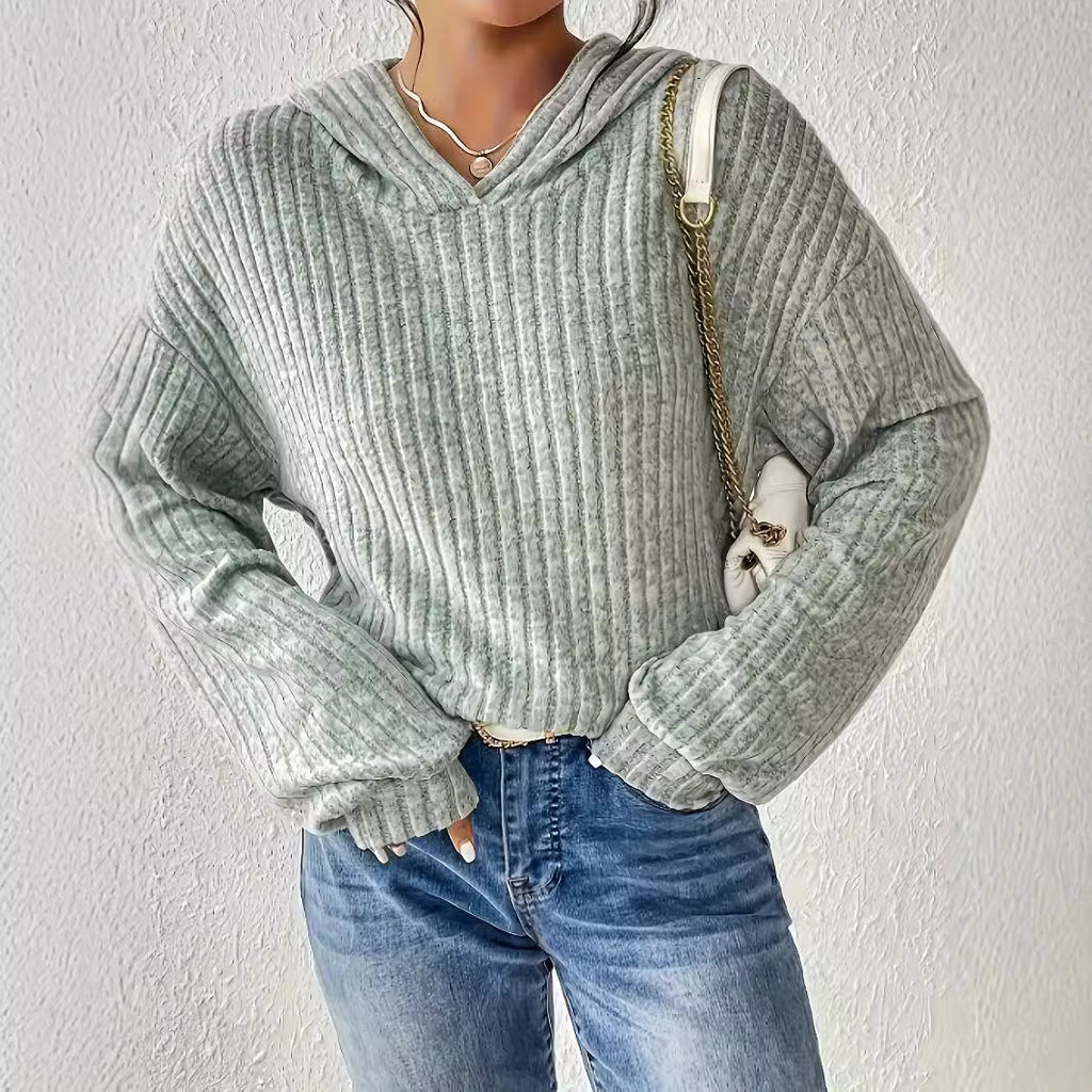 Lässiges Kapuzen-Sweatshirt für Damen mit stilvollem Rippmuster und überschnittenen Schultern, Größe [Größe fehlt]