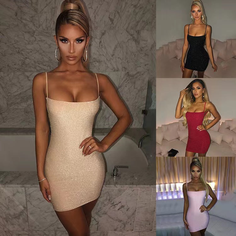 Damen Glitzer-Minikleid mit Spaghettiträgern Größe