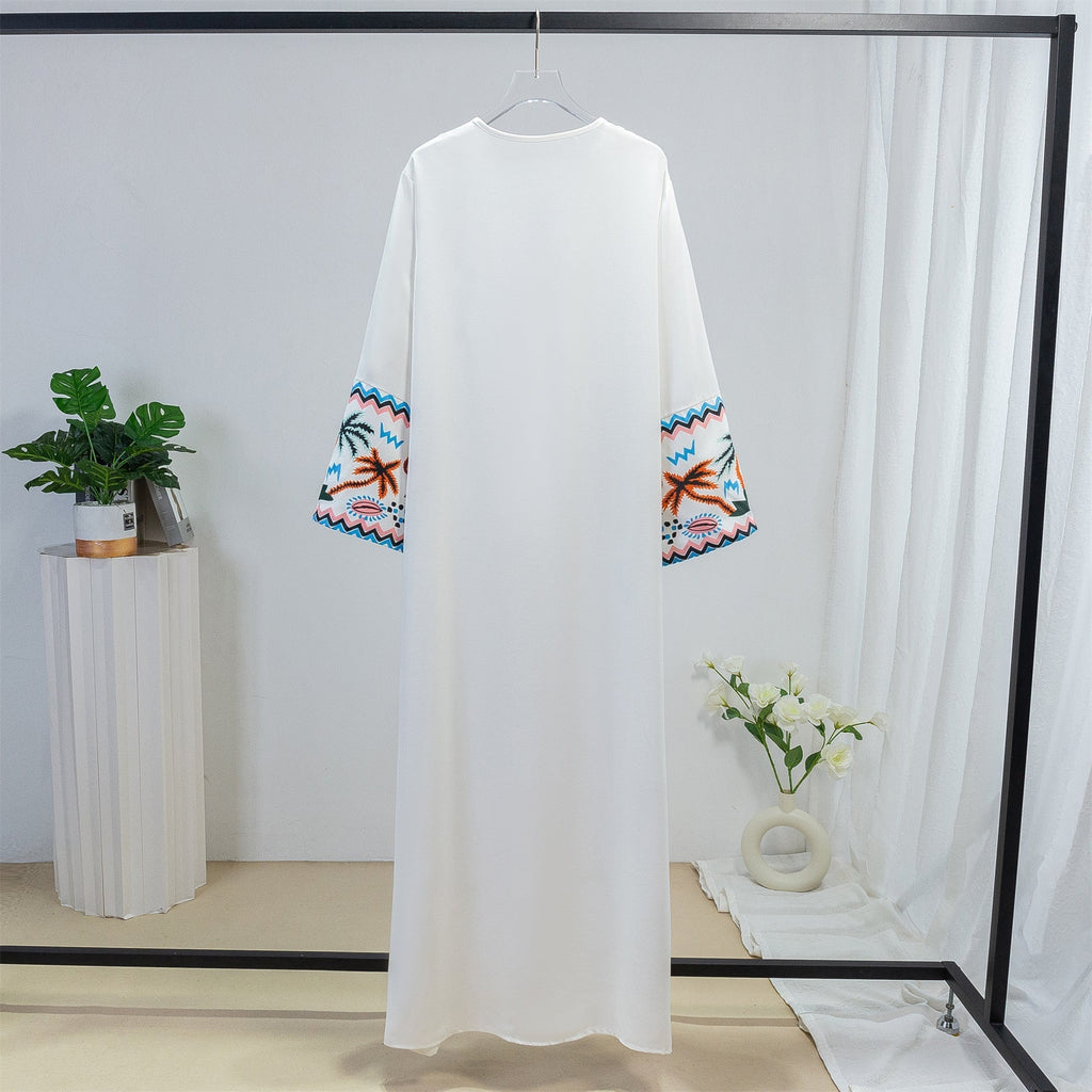 Women's elegant kaftan robe with artistic embroidered details, size