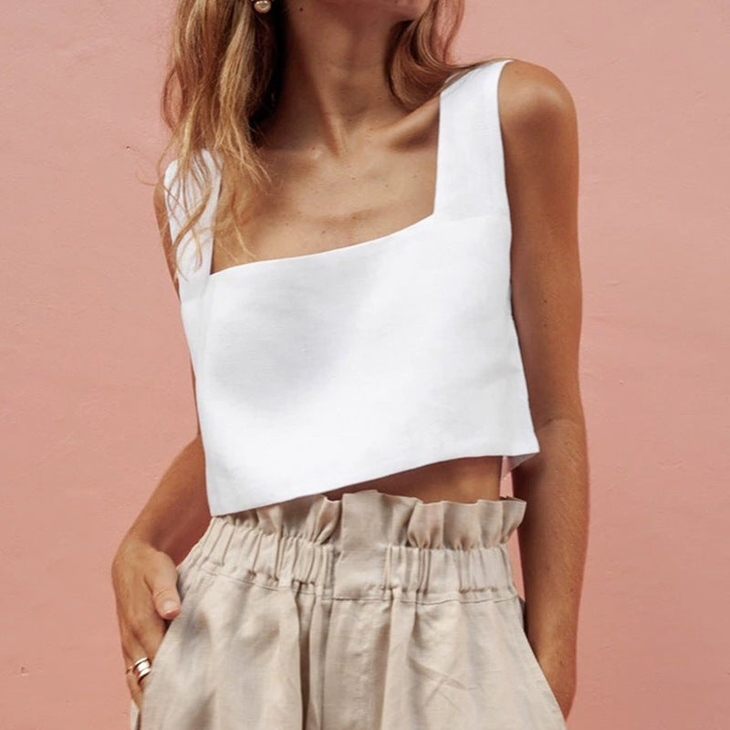 Women's cropped top with square neckline and wide straps, size [size missing]