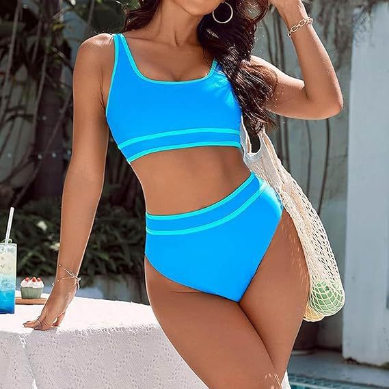 Women's sporty bikini set with high-cut bottoms and sporty top, size [size missing]