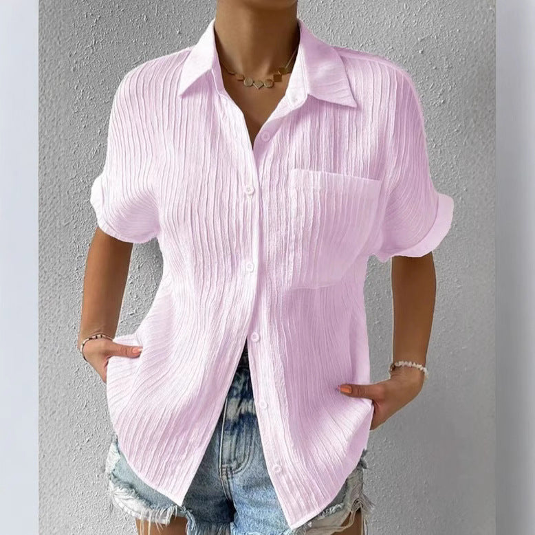 Damen Kurzarm Hemdbluse mit strukturierter Oberfläche, Größe S