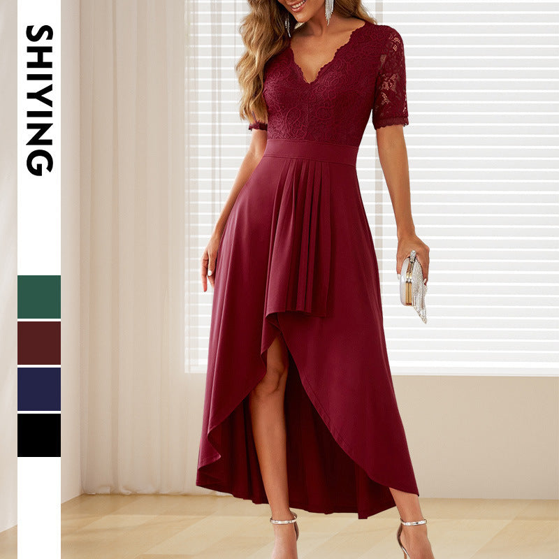 Elegantes Damen-Abendkleid mit tiefem V-Ausschnitt und gerafftem Saum, Größe S