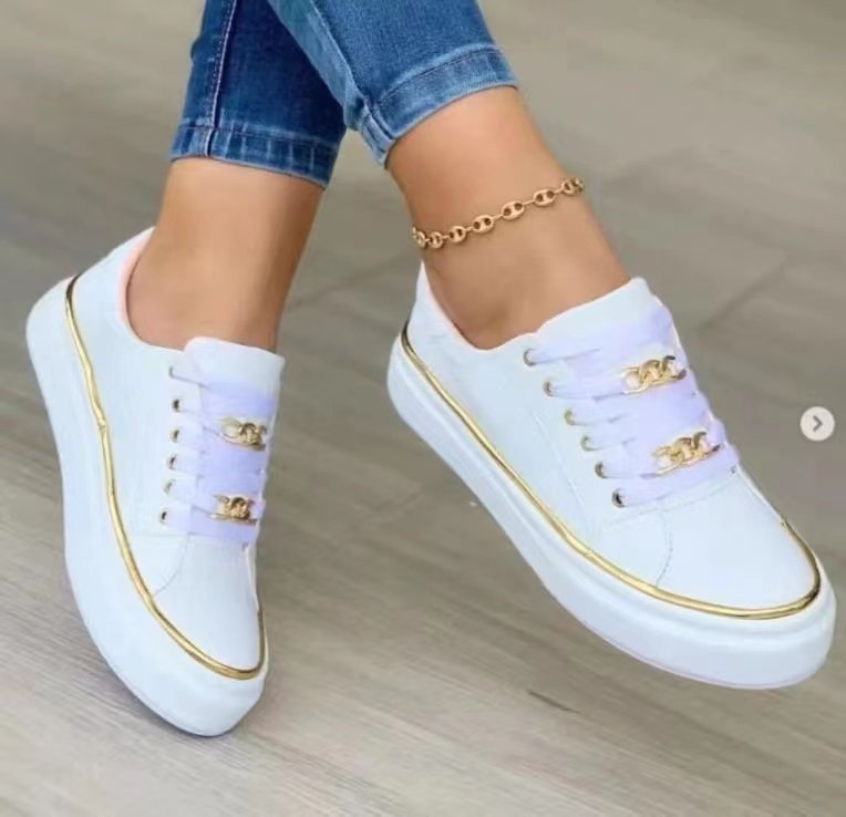 Women's sneakers with a fashionable satin upper and elegant gold accents, size Valenzora