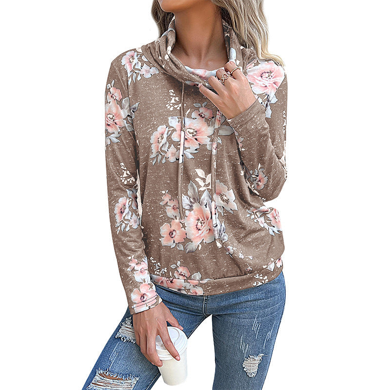 Damenbluse mit Blumendesign und moderner Hoodie-Ausschnitt, Größe