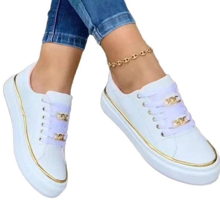 Women's sneakers with a fashionable satin upper and elegant gold accents, size Valenzora
