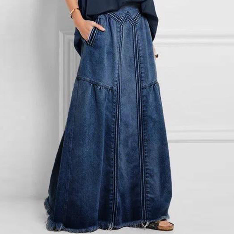 Valenzora | Damen Maxirock aus Denim mit breitem Schößchen